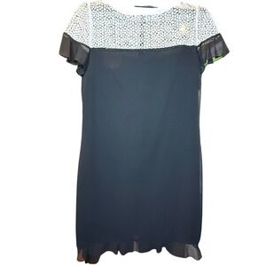 Karl Lagerfeld Paris Dress Womens 10 Black White Lace Yoke Ruffle Hem Size 10